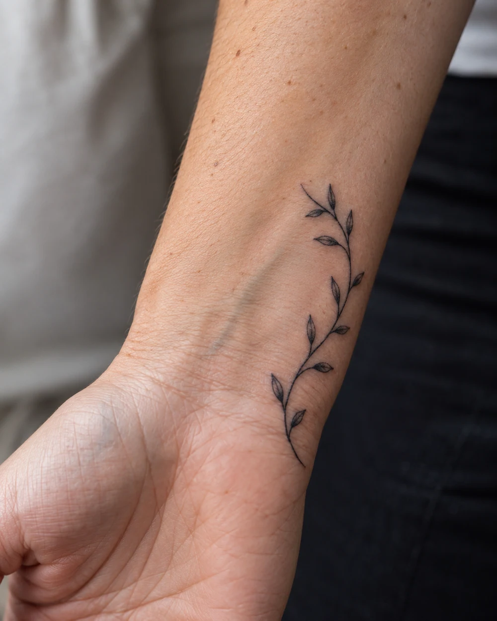 Black geometric mandala tattoo centered on a wrist